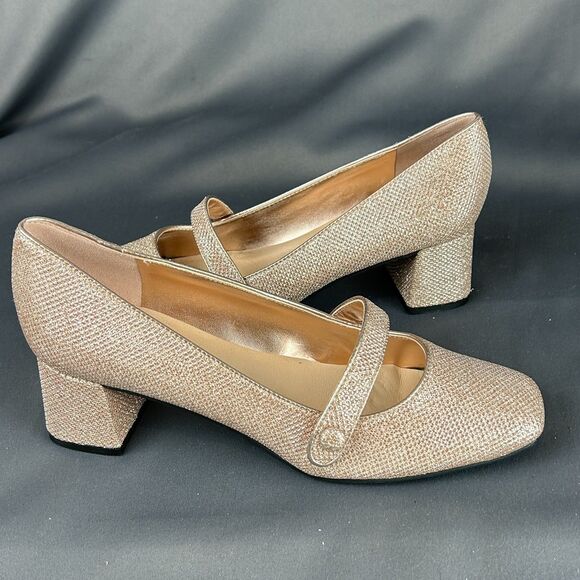 Isaac Mizrahi Live  Scarlet Rose Gold Glitter Mary Jane Pumps Shoes NEW Size 7.5 - Picture 11 of 16